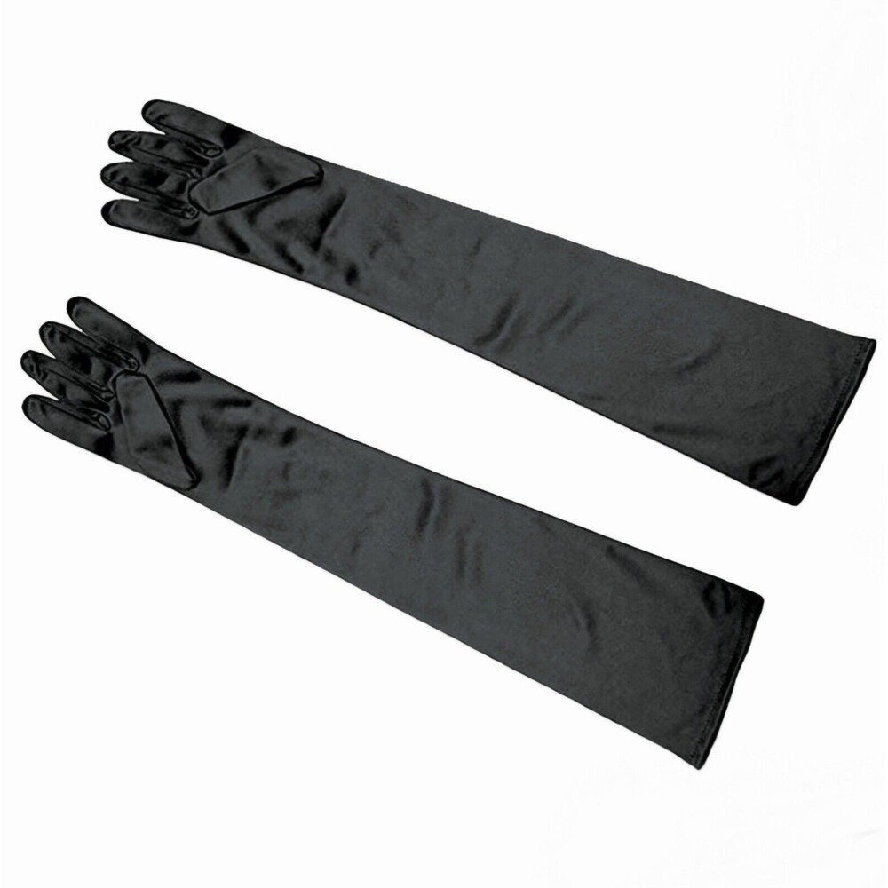 Evening Gloves Black Shiny Elbow Length Pull On Costume Gloves One Size
